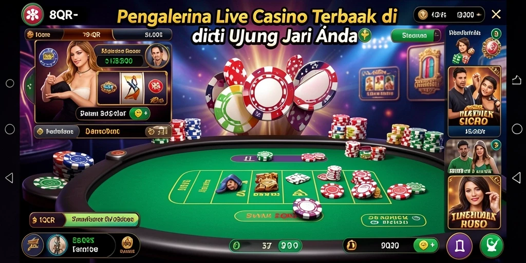 Screenshot gameplay 8QR yang menampilkan dealer langsung dan interaksi pemain.