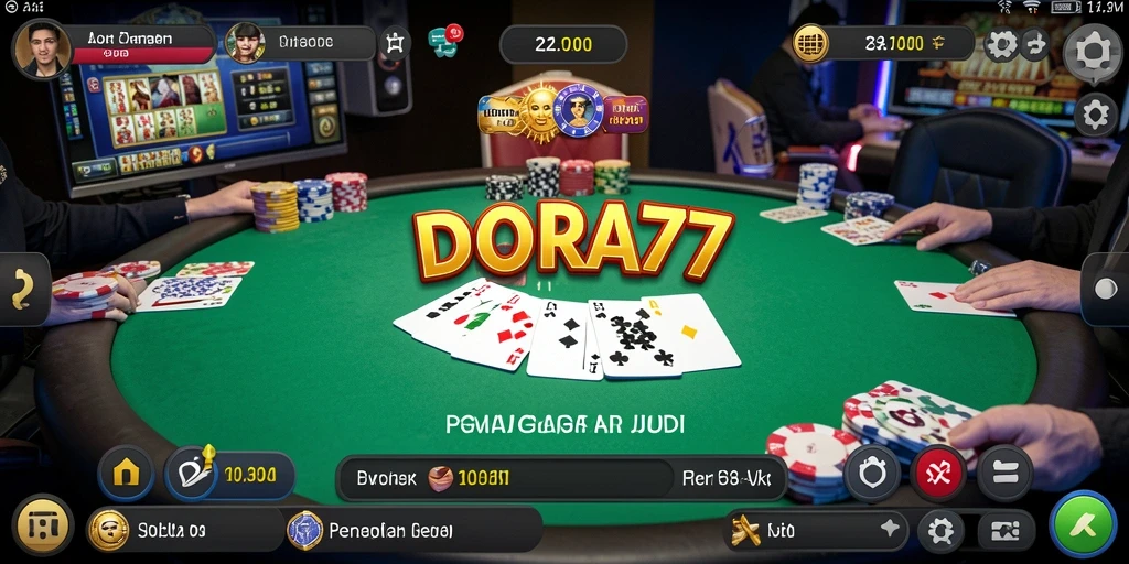 Tampilan gameplay DORA77 menunjukkan suasana permainan Poker yang intens.