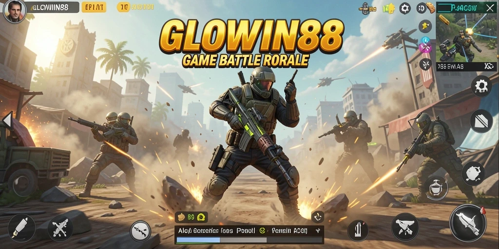 Tampilan gameplay seru di GLOWIN88 dengan aksi Battle Royale.