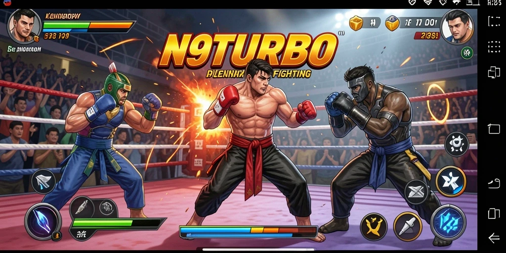 Gameplay seru N9TURBO dengan pertarungan epik yang mendebarkan.