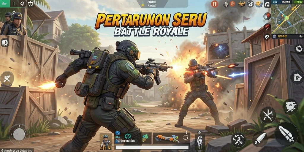 Screenshot utama PRG007 menampilkan pertarungan intens dalam game Battle Royale.