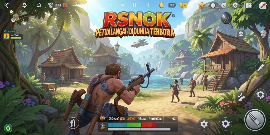 Tangkapan layar gameplay RSNOK dengan pemandangan dunia terbuka yang indah.