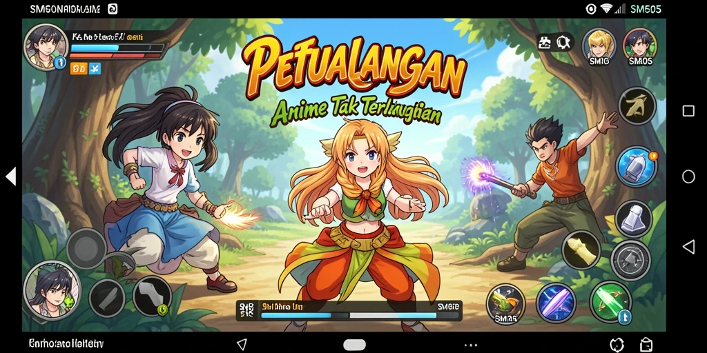 Tampilan gameplay SM605 dengan karakter anime yang dinamis.