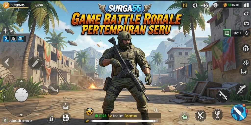 Gameplay seru dalam SURGA55, pertempuran Battle Royale yang mendebarkan.